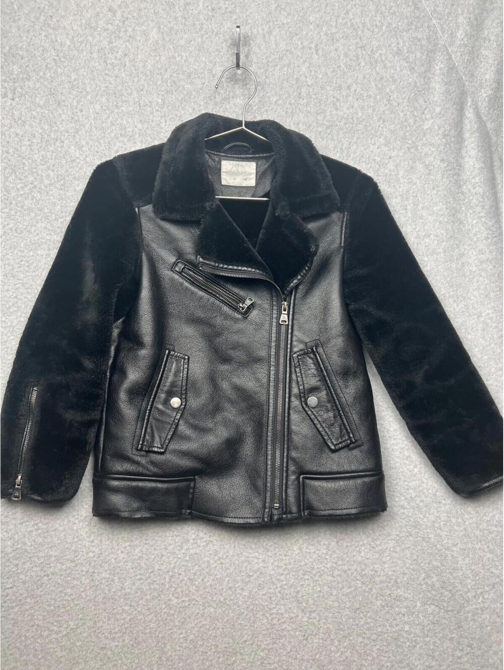 Zara Girls Faux Leather Moto Jacket Faux Fur Sleeves 10 Youth Baddie Rock